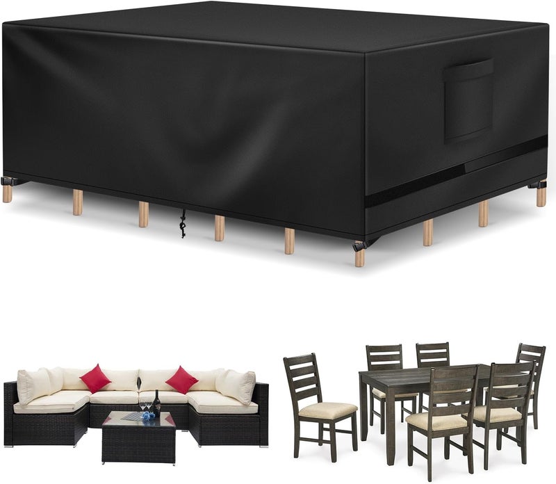 Richwon Patio Furniture Covers, Outdoor Table Covers, Waterproof Rectangle, Heavy Duty, 128"L x 84"W x 28"H, Black - Image 1